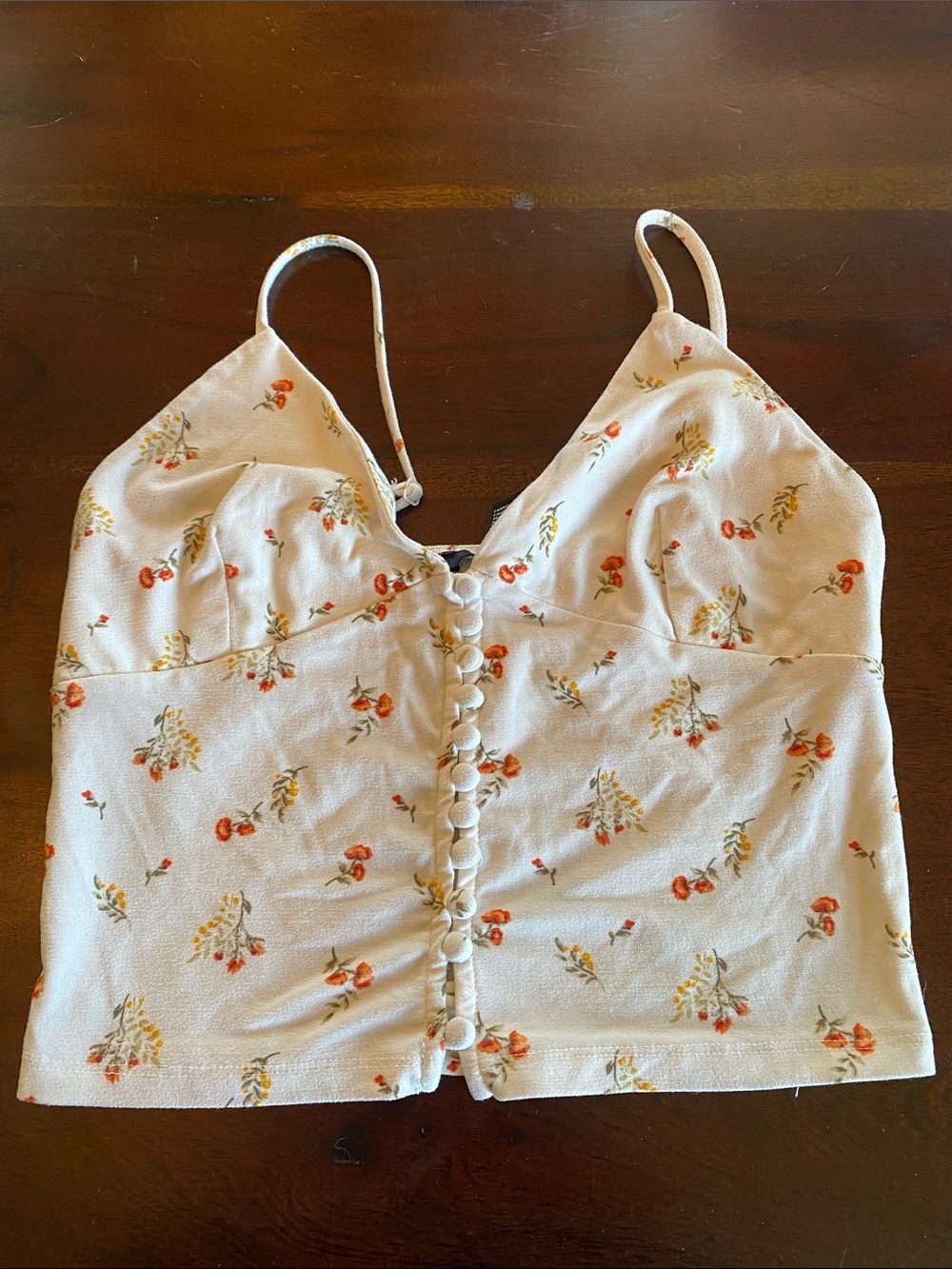 Forever 21 Floral Button-Front Cami Top - Cream with Orange and Yellow Floral